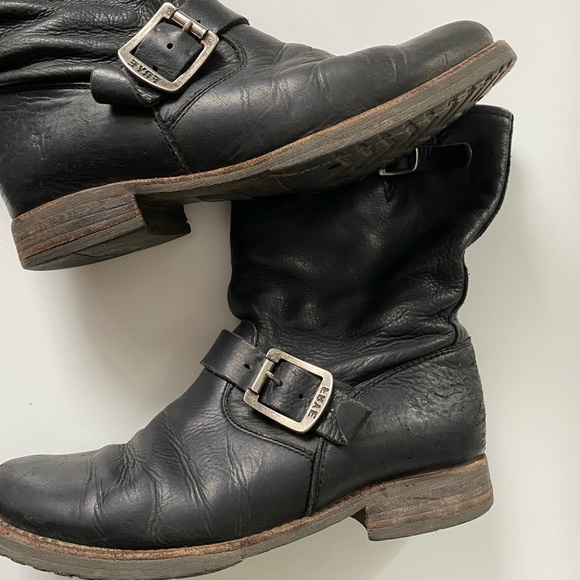 Frye Veronica Short Engineer/ Moto Black Leather Boots - Picture 4 of 9